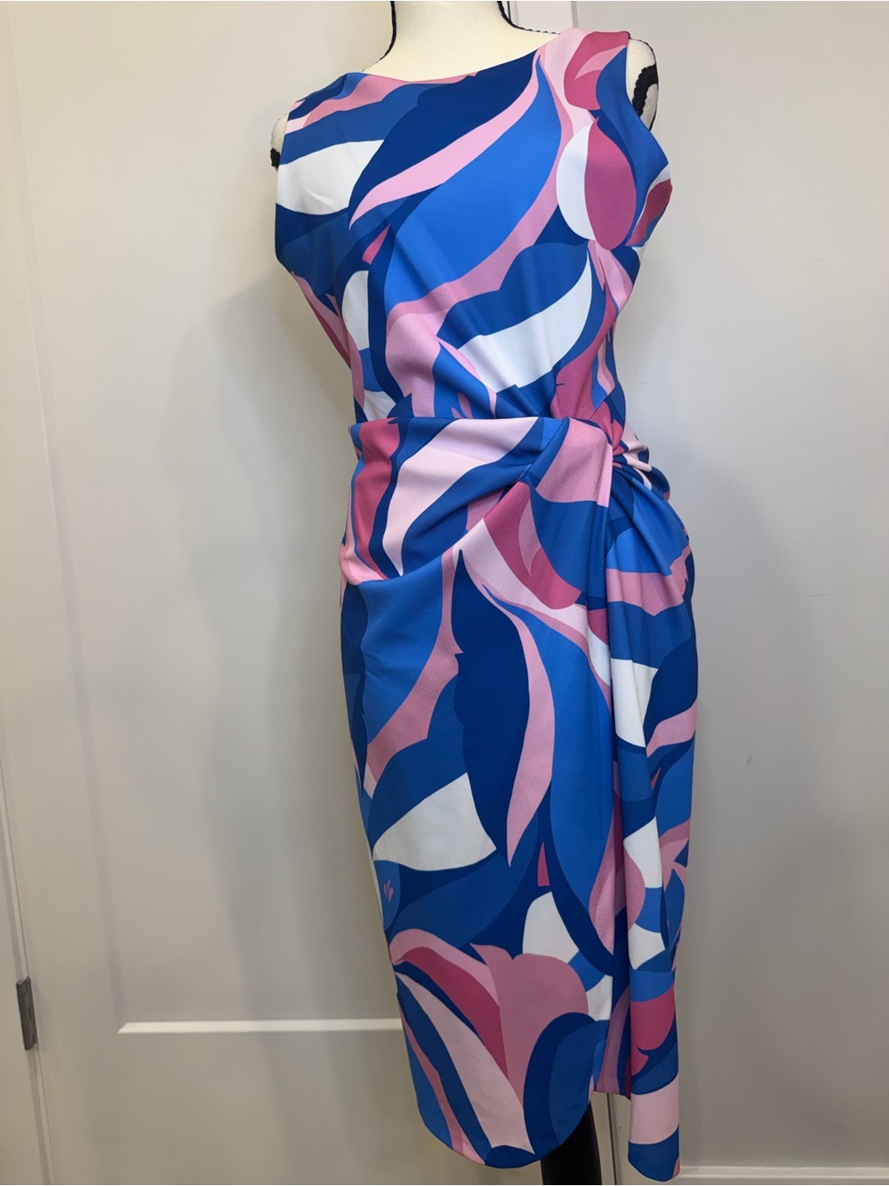 Tahari Arthur S. Levine Abstract Print Side-Knot Midi Dress Size 8